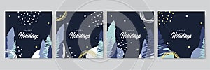 Merry Christmas greeting cards. Trendy abstract square Winter Holidays art templates. New year new season greeting card. Suitable