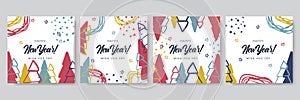 Merry Christmas greeting cards. Trendy abstract square Winter Holidays art templates. New year new season greeting card. Suitable