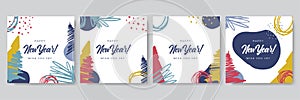 Merry Christmas greeting cards. Trendy abstract square Winter Holidays art templates. New year new season greeting card. Suitable