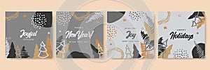 Merry Christmas greeting cards. Trendy abstract square Winter Holidays art templates. New year new season greeting card. Suitable