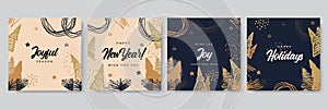 Merry Christmas greeting cards. Trendy abstract square Winter Holidays art templates. New year new season greeting card. Suitable