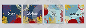 Merry Christmas greeting cards. Trendy abstract square Winter Holidays art templates. New year new season greeting card. Suitable