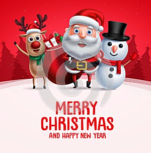 Merry christmas greeting with christmas vector characters