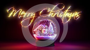 Merry Christmas Greeting with A Dancing Santa in A Snow Globe