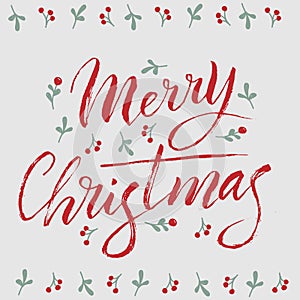 Merry Christmas greeting text card with cute design. Traditional xmas holiday calligraphy. Modern  party invitation. Vector