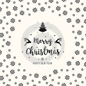 Merry christmas greeting text ornaments card snowflakes pattern background