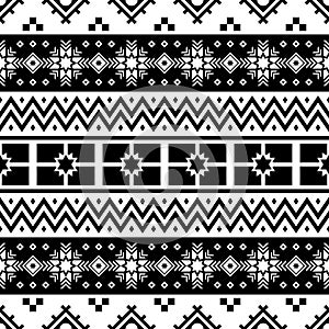 Merry Christmas greeting with using pine tree seamless pattern in black and white. tribal aztec ethnic design. Peruvian, mexican,