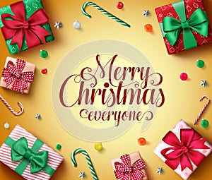 Merry christmas greeting vector banner template. Merry christmas everyone typography text in empty space.