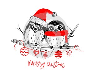 Merry Christmas greetings cards hand drawn with black and red ink pens for loving holidays