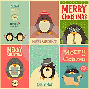 Merry Christmas greetings with penguins