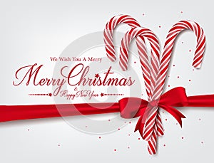 Merry Christmas Greetings in Realistic 3D Candy Cane