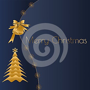 Merry Christmas greetings with tree in navy blue and gold