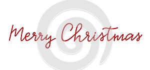 Merry Christmas hand drawn lettering. Red xmas text isolated on white background. Holiday unique greeting quote for