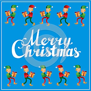 Merry christmas hand lettering caligraphy square postcard
