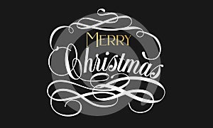 Merry Christmas hand lettering in gold and white. Merry christmas sign in a calligraphic style. Merry christmas