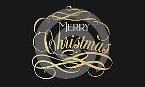 Merry Christmas hand lettering in gold and white. Merry christmas sign in a calligraphic style. Merry christmas