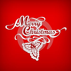 Merry Christmas hand lettering inscription on red. Vector illustration.