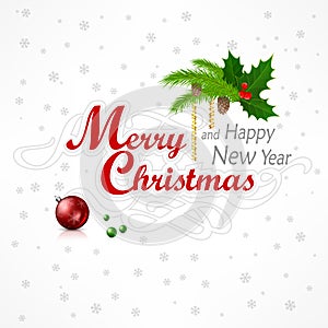 Merry Christmas hand lettering inscription on white. Vector illustration.