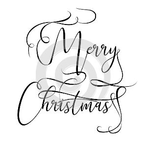 Merry Christmas hand lettering isolated on white. Vector image. Merry christmas sign in a caligraphic style