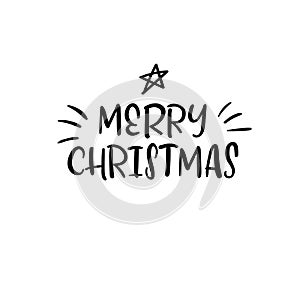 Merry Christmas. Handwritten inscription. Hand lettering holiday phrase, calligraphy, vector illustration