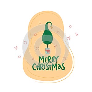 Merry Christmas handwritten lettering sign with Grinch tree. Vector stock illustration isolated on white background for