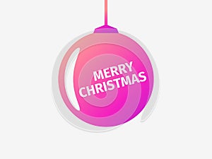 Merry Christmas. Hanging Christmas ball on a white background. Gradient colors: pink, orange and purple. Greeting card design