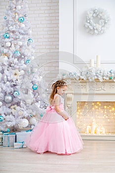 Merry Christmas and happy holidays! cute little girl in fancy dress and tiara