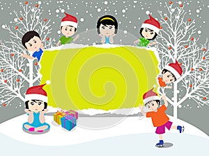 Merry christmas with happy kids vector