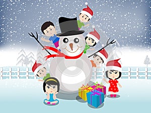 Merry christmas with happy kids vector