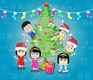 Merry christmas with happy kids vector