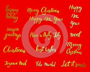 Merry Christmas. Happy New Year, 2018 greeting card. Typography xmas set with hand drawn text and design decoration