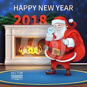 Merry christmas and happy new year 2018. Realistic Santa Claus Cartoon Cute Character.