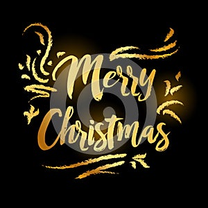 Merry Christmas and Happy New Year 2019 gold on black background