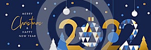 Merry Christmas and Happy New Year 2022 banner, greeting card, poster, holiday cover, header. Modern Xmas design