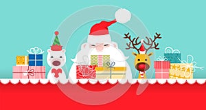 Merry Christmas and happy new year 2023 greeting card with cute Santa Claus