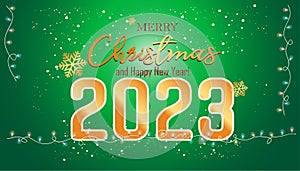 Merry Christmas and Happy new year  2023 text - Elegant Christmas Background,Light bulb,snow