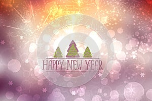 Merry Christmas and Happy New Year 2024 card background texture design with abstract blurred festive pink and yellow bokeh lighted
