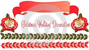 Merry Christmas Happy New Year 2024 Decoration Christmas berry plant, ribbon, birds flowers wreath, border, sales, set scrapbook