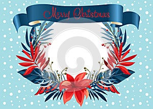 Merry Christmas Happy New Year 2024 Decoration Christmas berry plant, ribbon, birds flowers wreath, border, sales, set scrapbook