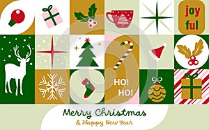 Merry Christmas and happy new year abstract geometric style card, poster design