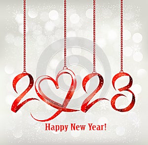 Merry Christmas and Happy New Year Background with 2023 letters