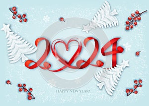 Merry Christmas and Happy New Year background with a 2024,