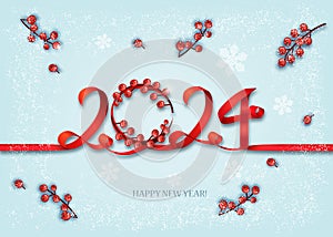 Merry Christmas and Happy New Year background with 2024 Numbers