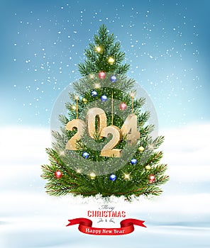 Merry Christmas and Happy New Year background with Christmas tree