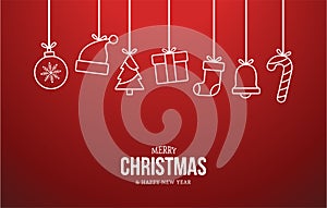 merry christmas happy new year background with flat christmas icons design illustration