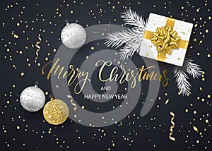 Merry Christmas and Happy New Year background for holiday greeting card, invitation, party flyer, poster, banner