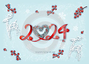 Merry Christmas and Happy New Year background Numbers from red ribbon