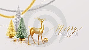 Merry Christmas and Happy New Year Background with realistic holiday decorations. Vector illustration