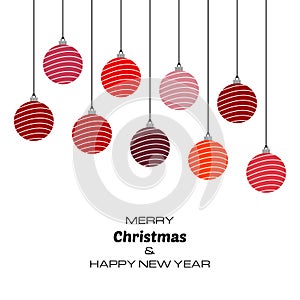 Merry Christmas and Happy New Year background with red christmas balls.