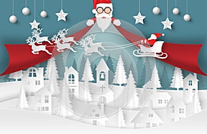 Merry Christmas and Happy New Year background. Santa Claus, Snow